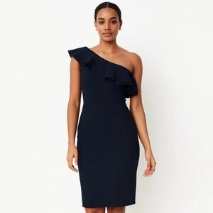 J.Crew Navy Off Shoulder Dress Size 10 Tall Cocktail Wedding Cotton Silk Blend